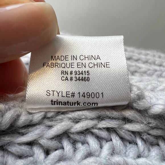 TRINA TURK Light Grey Thick Chunky Knit Ribbed Wool Blend Cardigan Sweater L - Picture 9 of 9